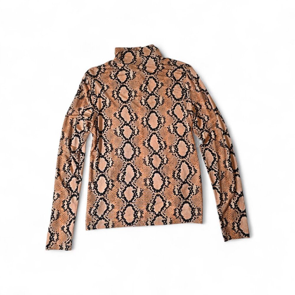 St John Sport Snake Print Turtleneck Top Medium Brown Black Animal Print Knit